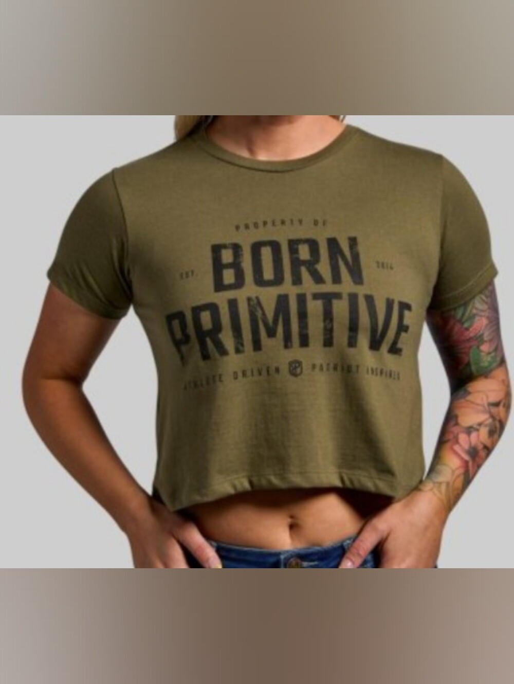 NWT Born Primitive green cropped shirt, large